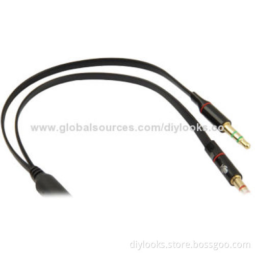 3.5mm Female to 3.5mm Male Microphone Jack and 3.5mm Male Earphone Jack Adapter Cable (Black)